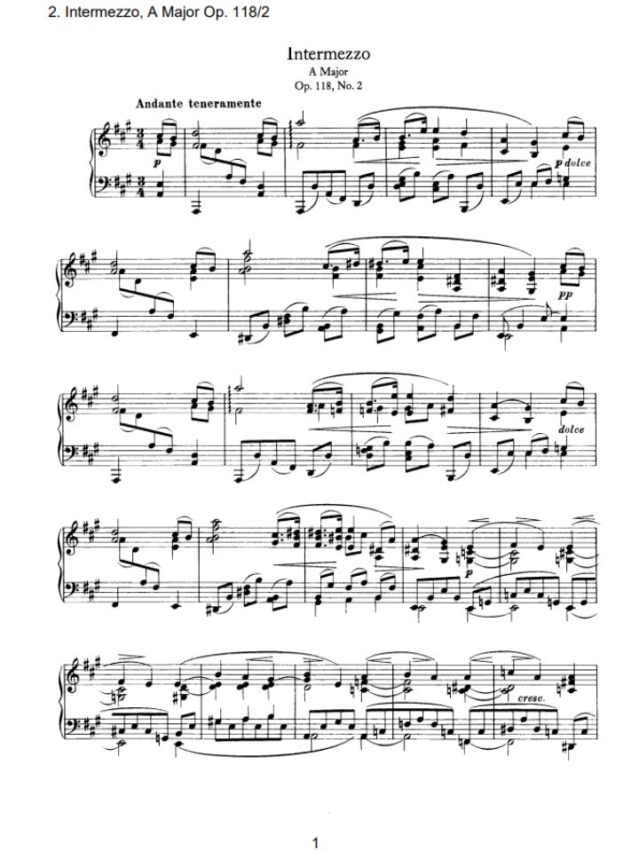 인터메초 Op.118 No.2 악보 첫 페이지 미리보기