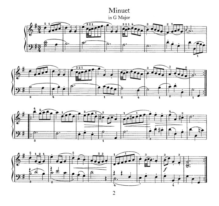 미뉴에트 G장조 BWV Anh.114 악보 첫 페이지 미리보기