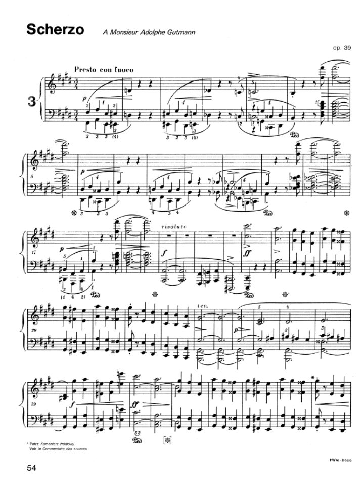 스케르초 3번 Op.39 악보 첫 페이지 미리보기
