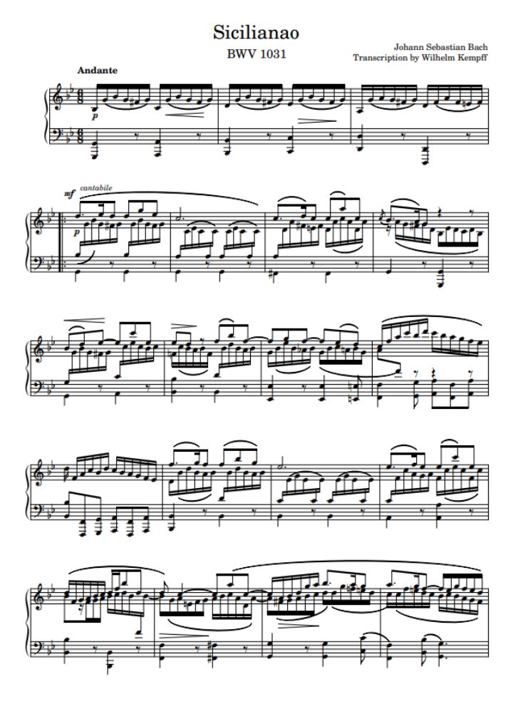 시칠리아노 BWV 1031 악보 첫 페이지 미리보기